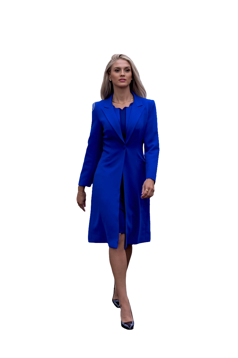 VALENTINA (STRONG) ROYAL BLUE LONG BLAZER JACKET W. DOUBLED COLLAR DETAIL