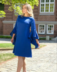 HANNAH (GRACEFUL) BLUE LOOSE SATIN DRESS WITH FLARE SLEEVES