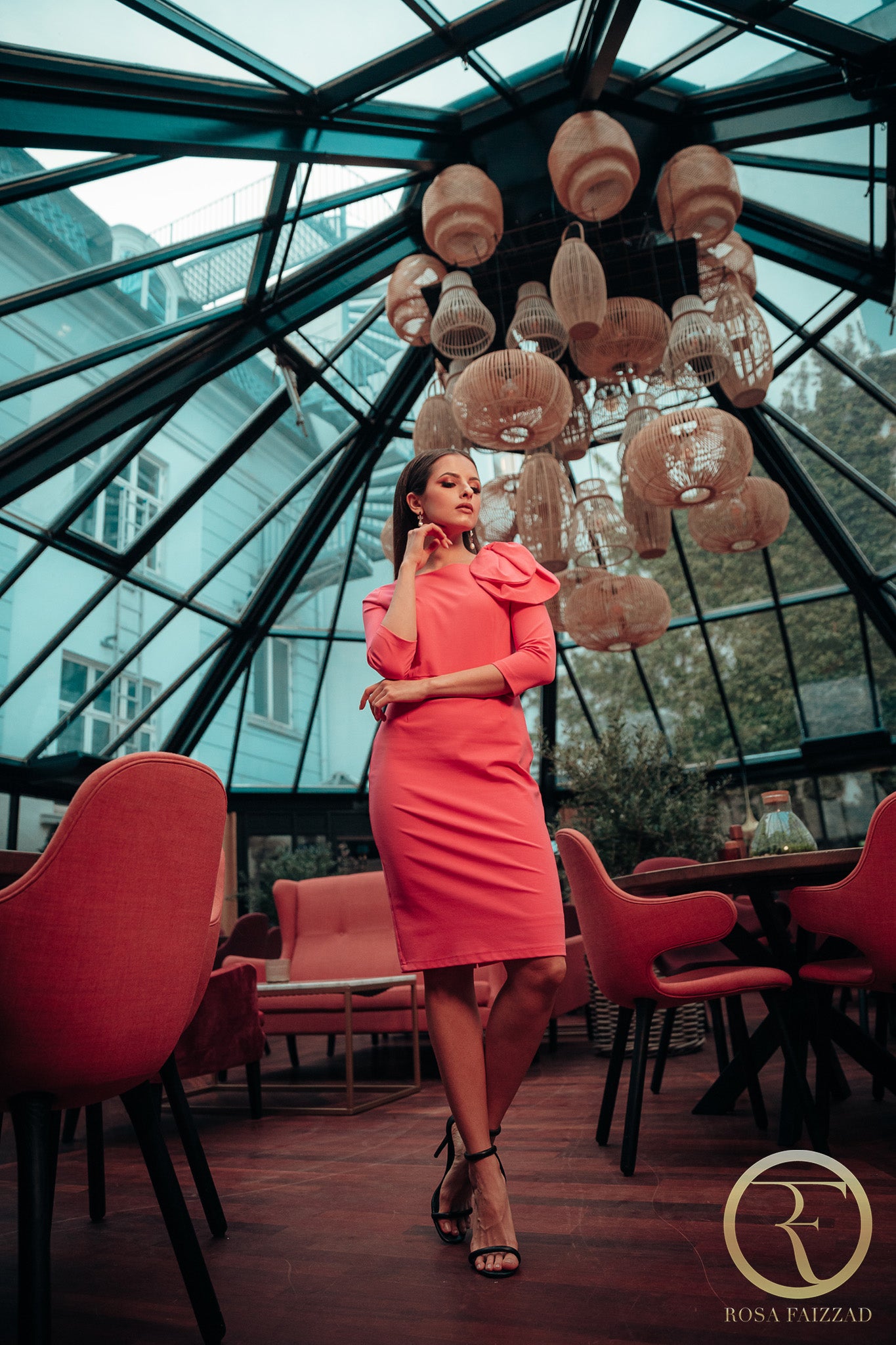 FLORA (FLOWER) CORAL FLOWER DETAIL DRESS-DRESS-ROSA FAIZZAD