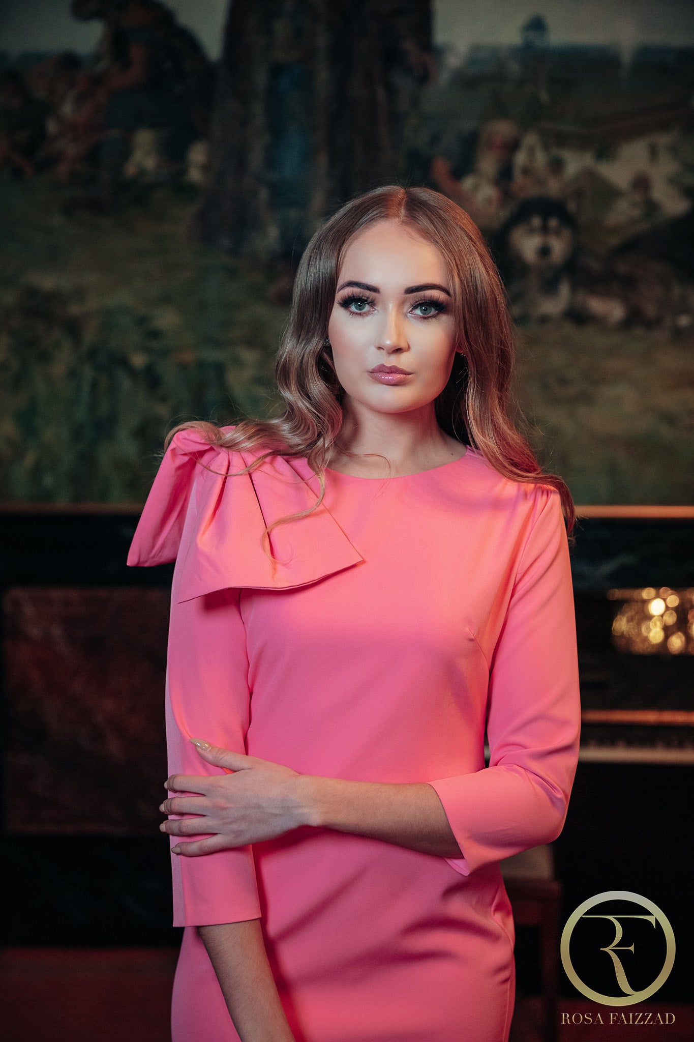 ZAIRA (ROSE) PINK DRESS W/ BOW-DRESS-ROSA FAIZZAD