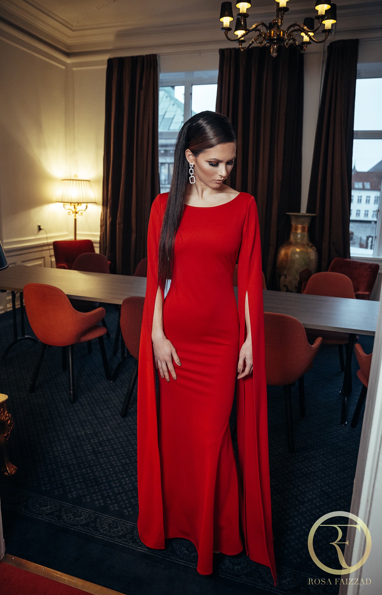 AMORA (LOVE) DRAMATIC RED SLIT SLEEVE MAXI DRESS-DRESS-ROSA FAIZZAD