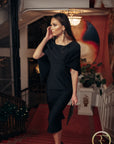 LIYANA (SOFT) BLACK MID CALF CAPE DRESS-DRESS-ROSA FAIZZAD