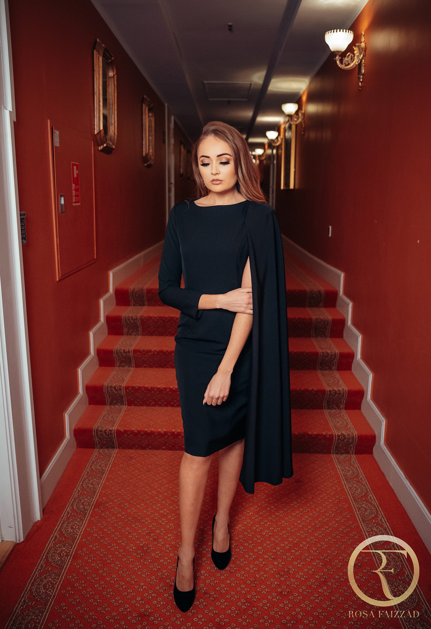 VARIETY (TRUTHFUL) BLACK ONE SLEEVE W/ SIDE CAPE-DRESS-ROSA FAIZZAD