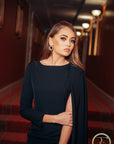 VARIETY (TRUTHFUL) BLACK ONE SLEEVE W/ SIDE CAPE-DRESS-ROSA FAIZZAD