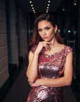 TARA (STAR) BLUSH SEQUIN BOATNECK DRESS-DRESS-ROSA FAIZZAD