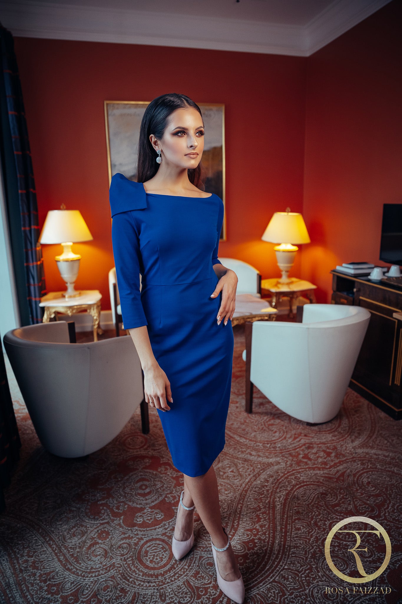RAINA (PEACEFUL QUEEN) ELEGANT ROYAL BLUE SHOULDER DETAIL DRESS-DRESS-ROSA FAIZZAD