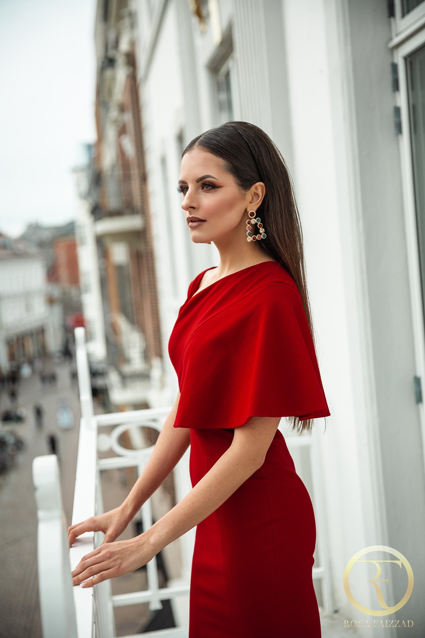 RUBY (GEM) RED SIDE CAPE BODYCON DRESS-DRESS-ROSA FAIZZAD