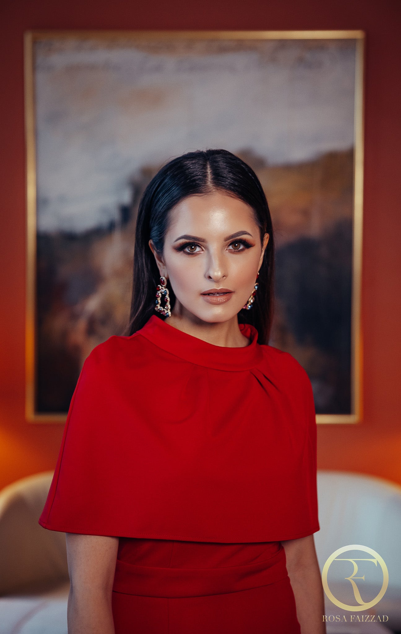 NAIA (PEACE) RED HIGH NECK CAPE DRESS-DRESS-ROSA FAIZZAD