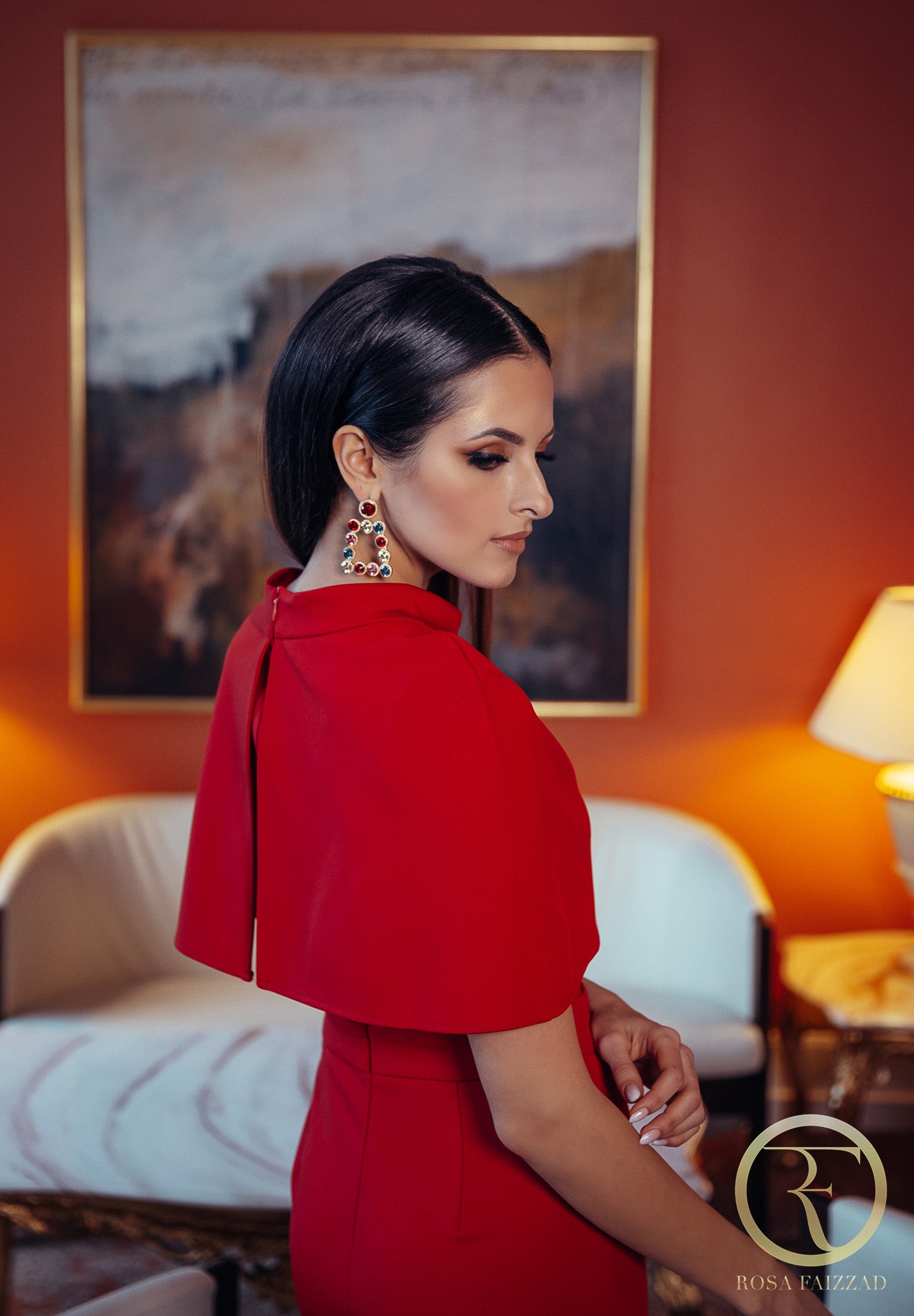 NAIA (PEACE) RED HIGH NECK CAPE DRESS-DRESS-ROSA FAIZZAD