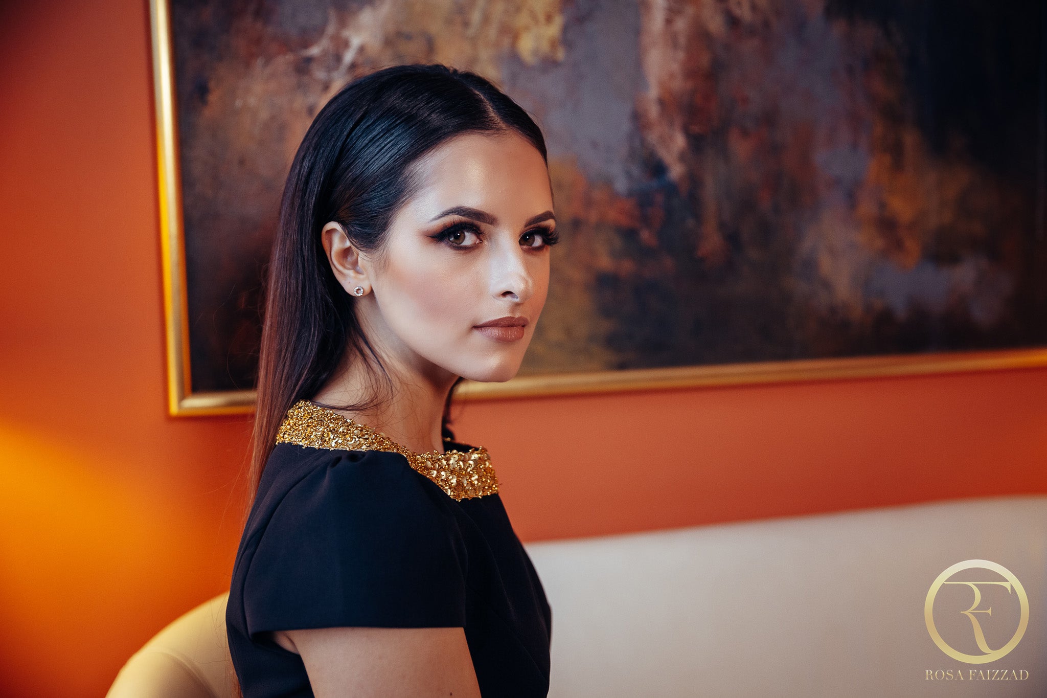 ALICE (DECENT) CLASSIC BLACK DRESS WITH GOLD DECORATION-DRESS-ROSA FAIZZAD