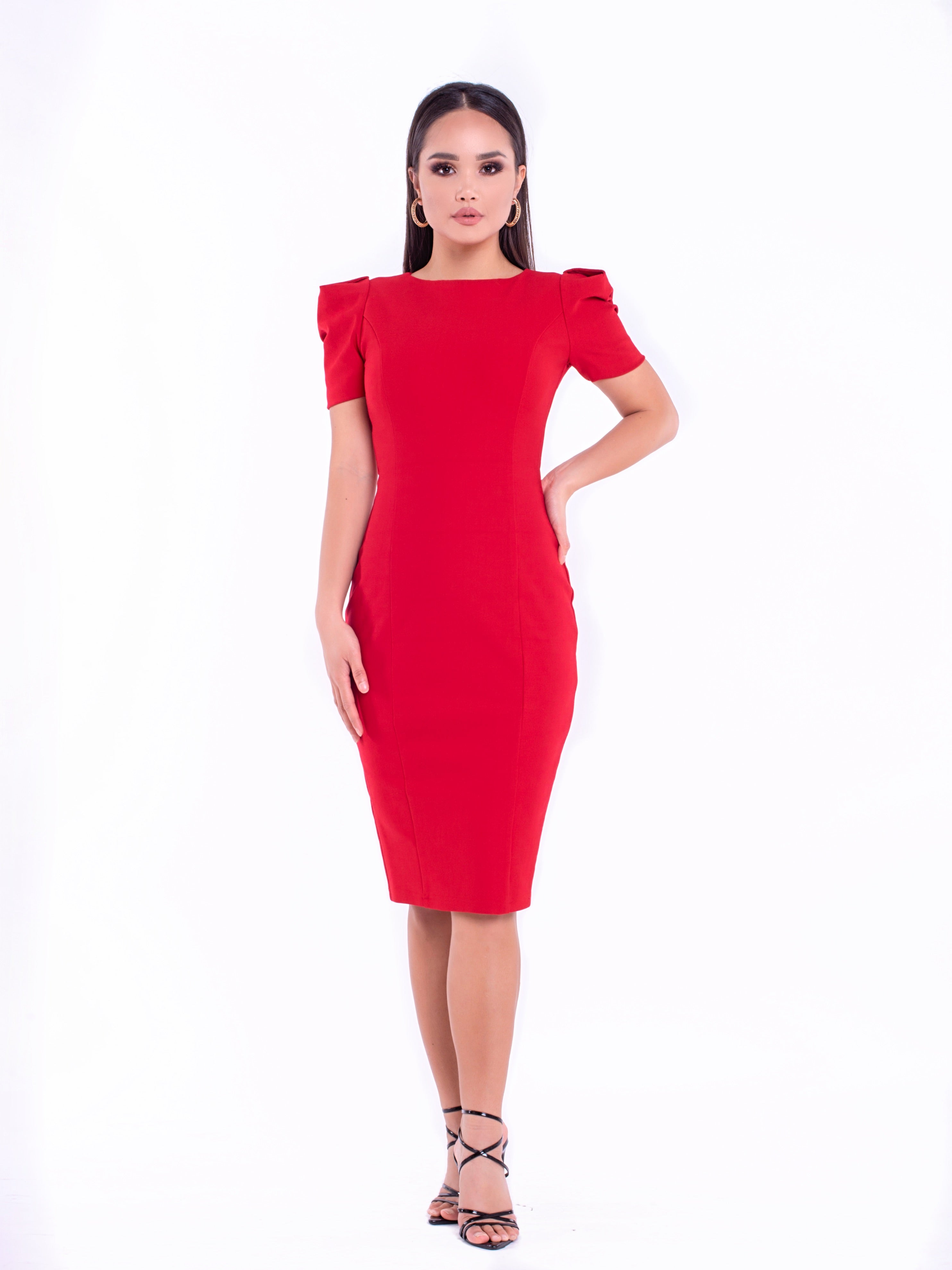 SUZAN (FIRE) RED STRUCTURED SHOULDERS BODYCON DRESS-DRESS-ROSA FAIZZAD