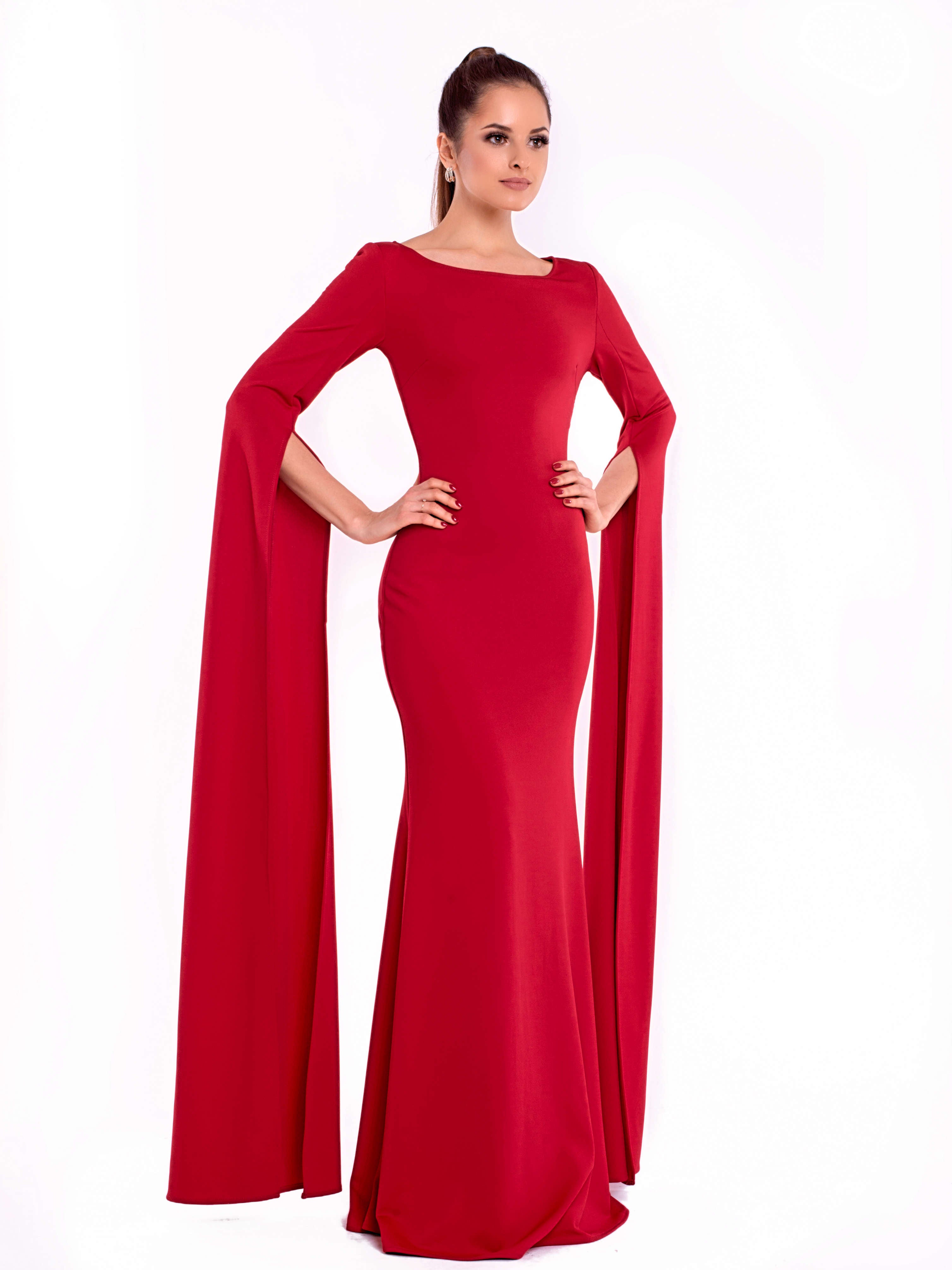 AMORA (LOVE) DRAMATIC RED SLIT SLEEVE MAXI DRESS-DRESS-ROSA FAIZZAD