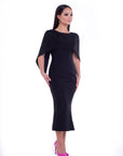 LIYANA (SOFT) BLACK MID CALF CAPE DRESS-DRESS-ROSA FAIZZAD