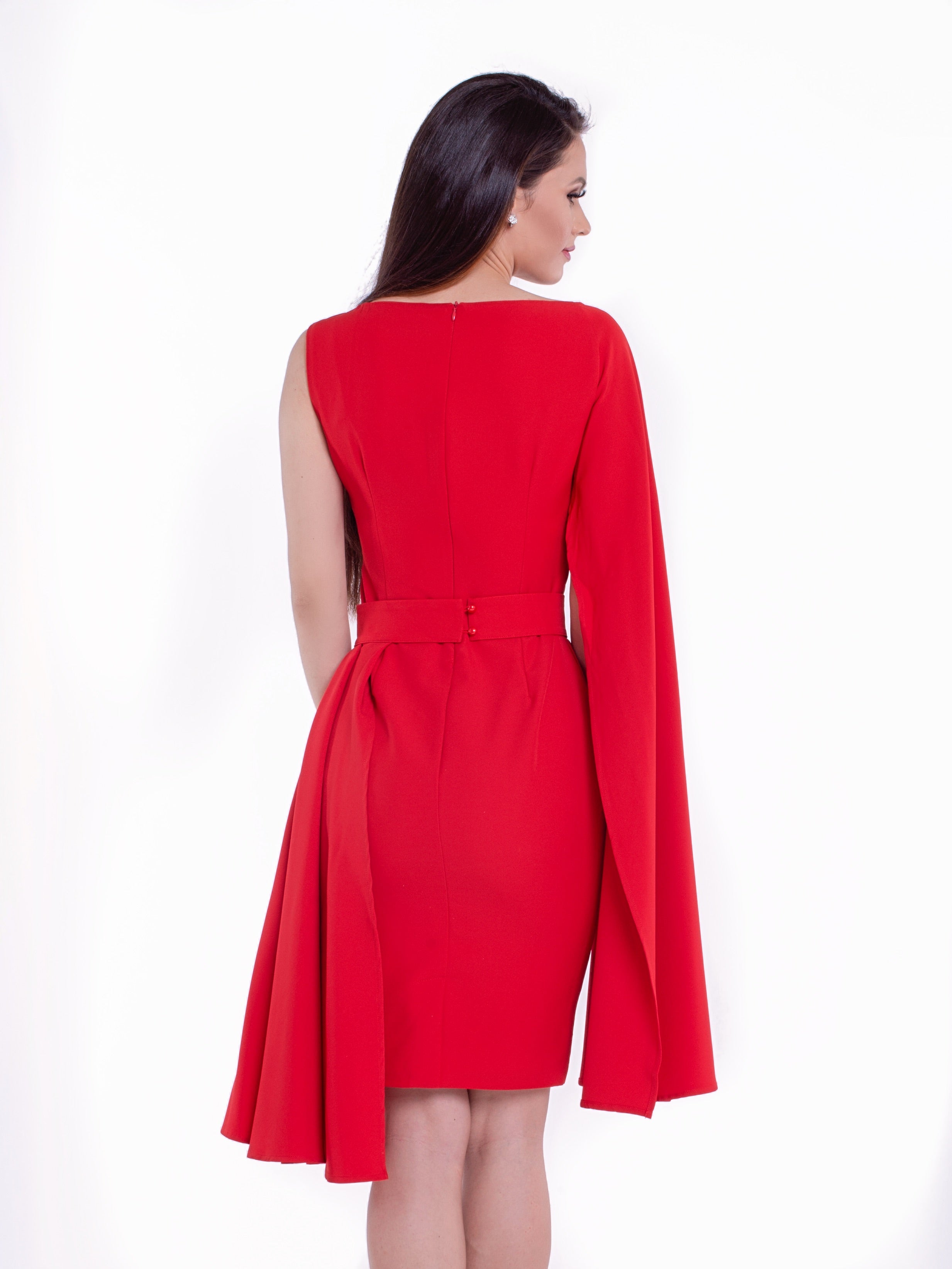 ZINAH (BEAUTY) RED SIDE CAPE W/ REMOVABLE BELT-DRESS-ROSA FAIZZAD