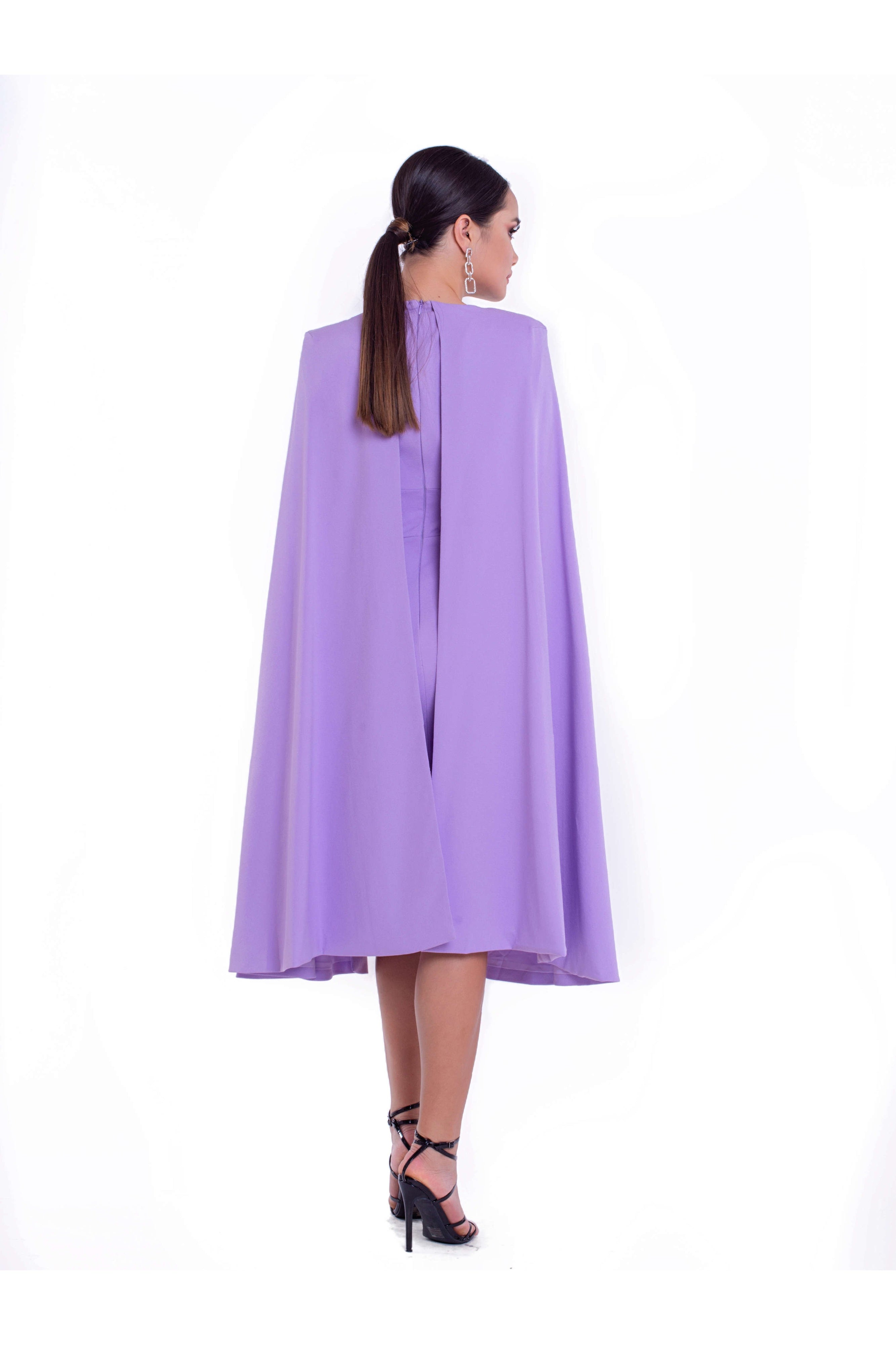 ACASIA (HONORABLE) - LILAC CAPE DRESS WITH QUARTER SLEEVES-DRESS-ROSA FAIZZAD