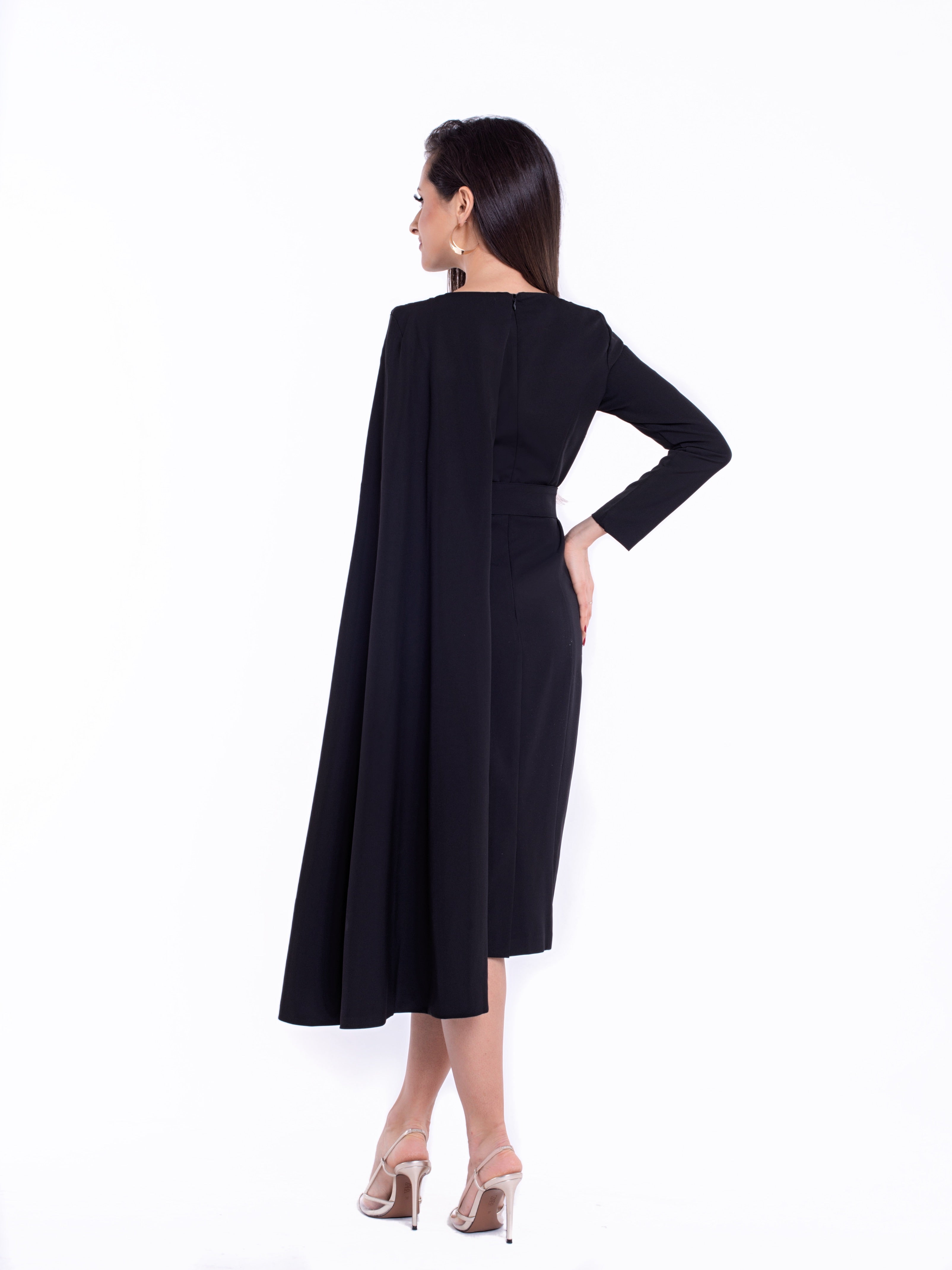 VARIETY (TRUTHFUL) BLACK ONE SLEEVE W/ SIDE CAPE-DRESS-ROSA FAIZZAD