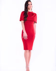 NAIA (PEACE) RED HIGH NECK CAPE DRESS-DRESS-ROSA FAIZZAD
