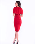NAIA (PEACE) RED HIGH NECK CAPE DRESS-DRESS-ROSA FAIZZAD