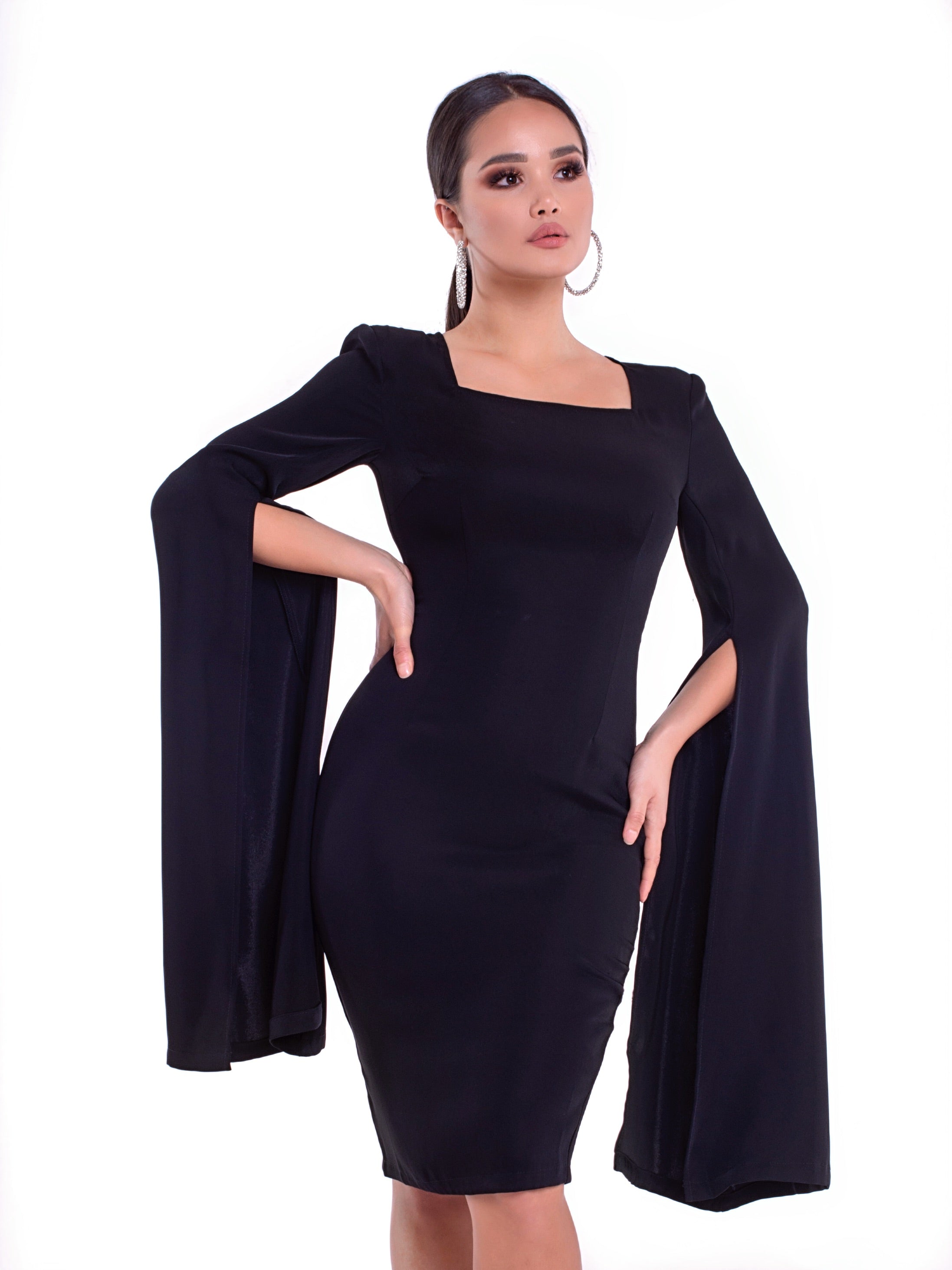 RANYA (CONQUERER) THE PERFECT LITTLE BLACK DRESS W/ SLIT SLEEVE-DRESS-ROSA FAIZZAD