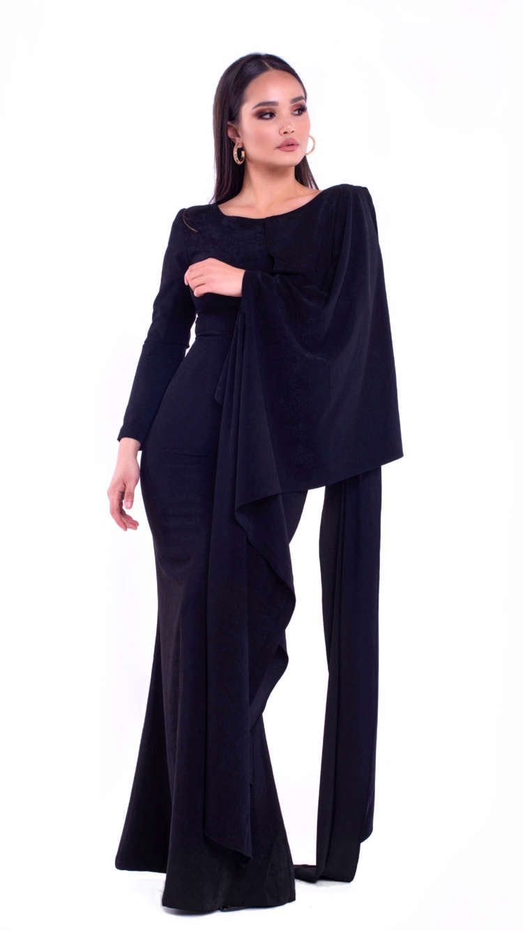 LILA (DARK BEAUTY) EXCLUSIVE LONG BLACK ELEGANT GOWN-DRESS-ROSA FAIZZAD