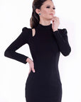 NAILA (SUCCESSFUL) BLACK HIGH NECK W/ CUT OUT DETAIL & PUFFY SHOULDER-DRESS-ROSA FAIZZAD