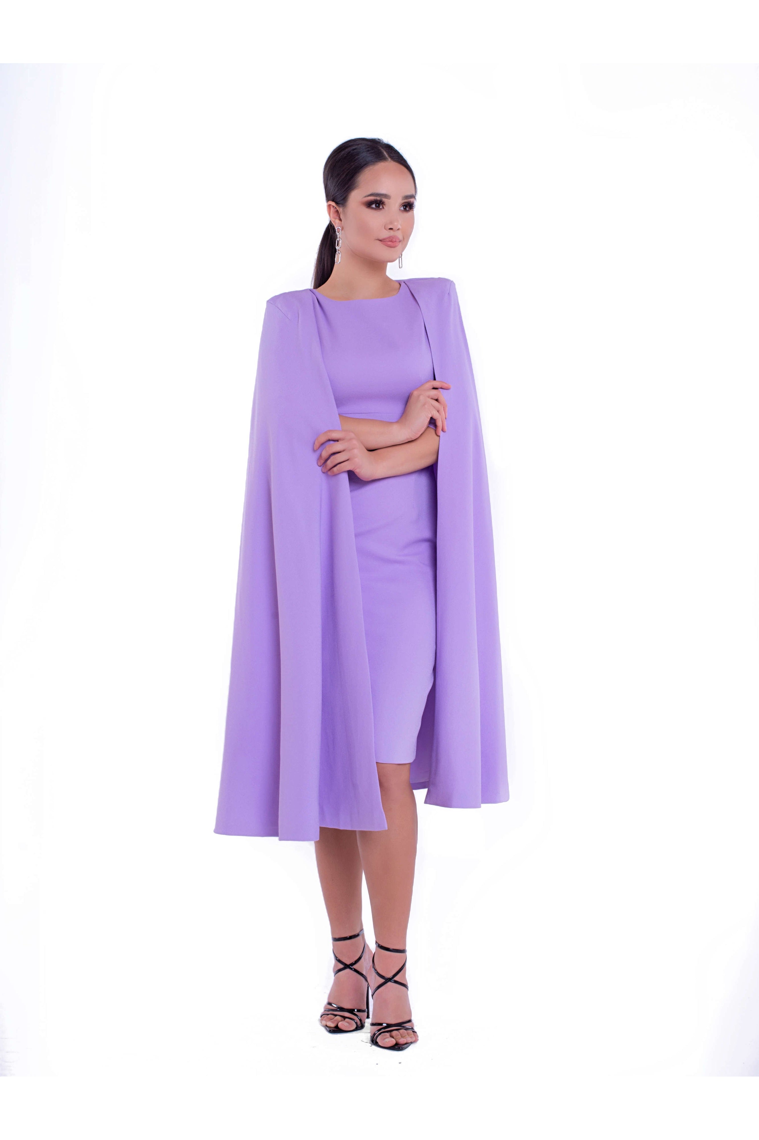 ACASIA (HONORABLE) - LILAC CAPE DRESS WITH QUARTER SLEEVES-DRESS-ROSA FAIZZAD