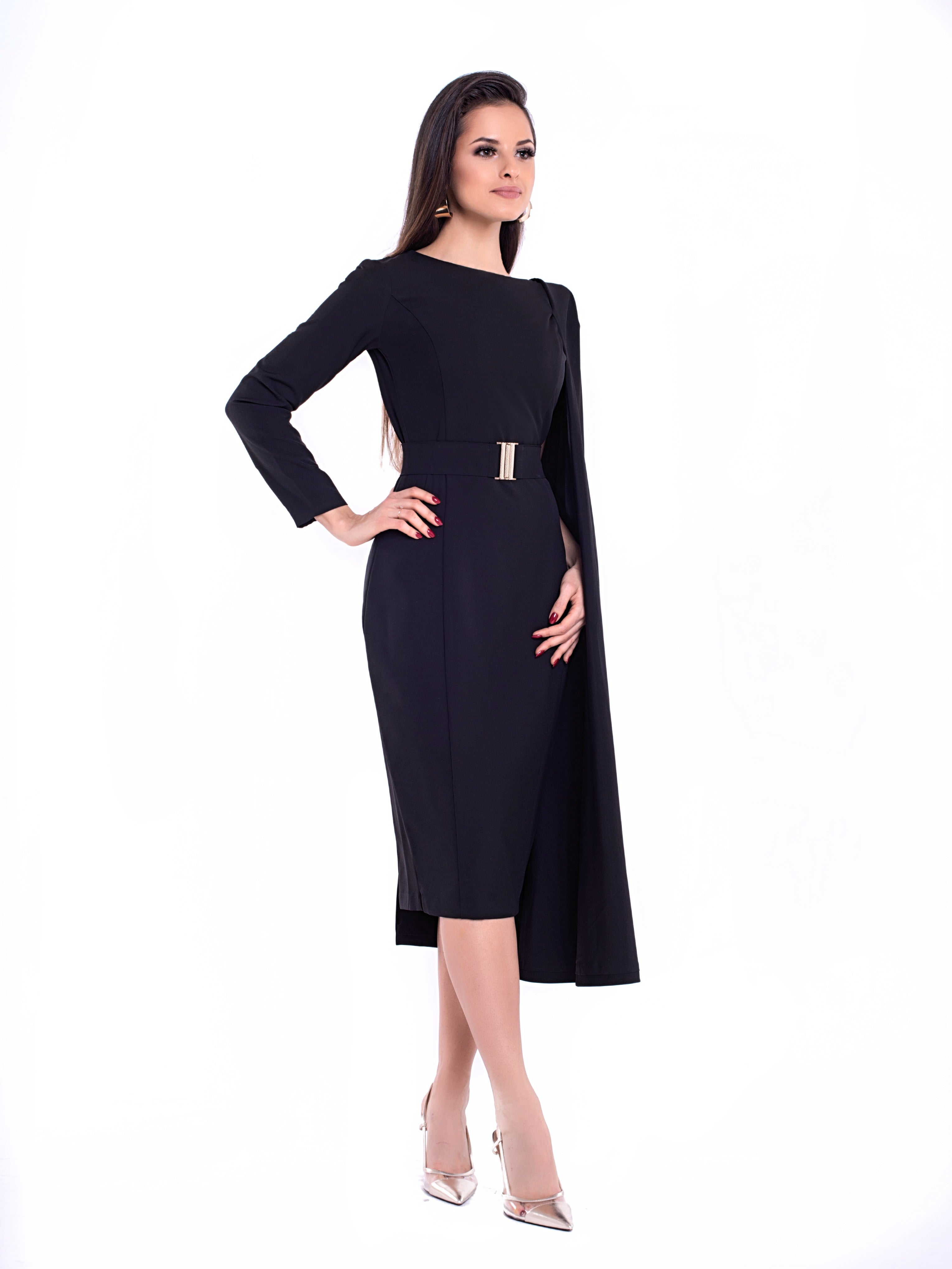 VARIETY (TRUTHFUL) BLACK ONE SLEEVE W/ SIDE CAPE-DRESS-ROSA FAIZZAD