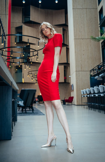 SUZAN (FIRE) RED STRUCTURED SHOULDERS BODYCON DRESS-DRESS-ROSA FAIZZAD