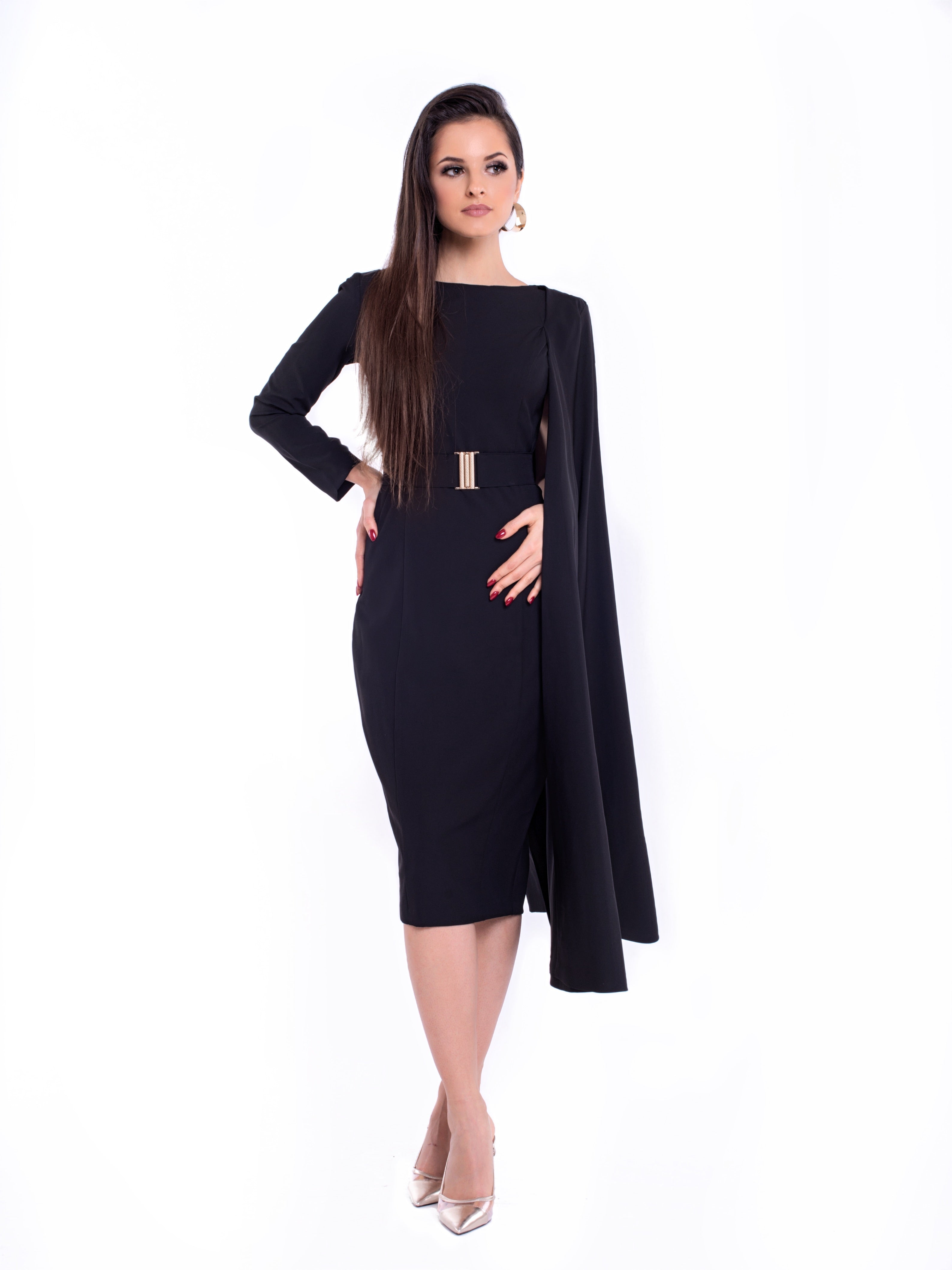 VARIETY (TRUTHFUL) BLACK ONE SLEEVE W/ SIDE CAPE-DRESS-ROSA FAIZZAD