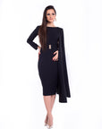 VARIETY (TRUTHFUL) BLACK ONE SLEEVE W/ SIDE CAPE-DRESS-ROSA FAIZZAD