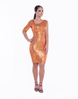 ZOYE (JOYFUL) SHORT SINGLE SLEEVE BRONZE SEQUIN COCKTAIL DRESS-DRESS-ROSA FAIZZAD