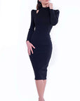 NAILA (SUCCESSFUL) BLACK HIGH NECK W/ CUT OUT DETAIL & PUFFY SHOULDER-DRESS-ROSA FAIZZAD