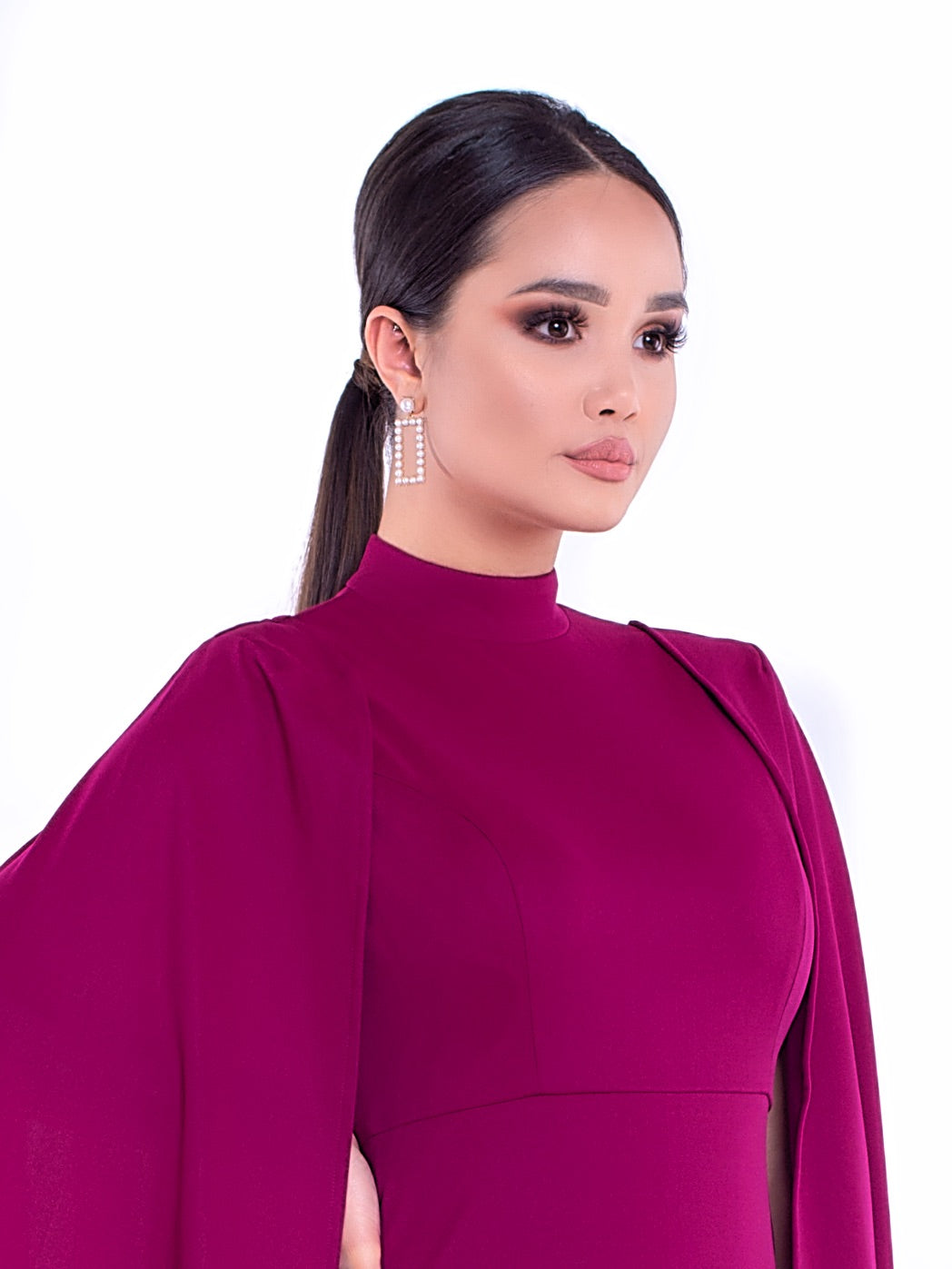 KIANA (DIVINE) MAGENTA HIGH NECK CAPE DRESS-DRESS-ROSA FAIZZAD