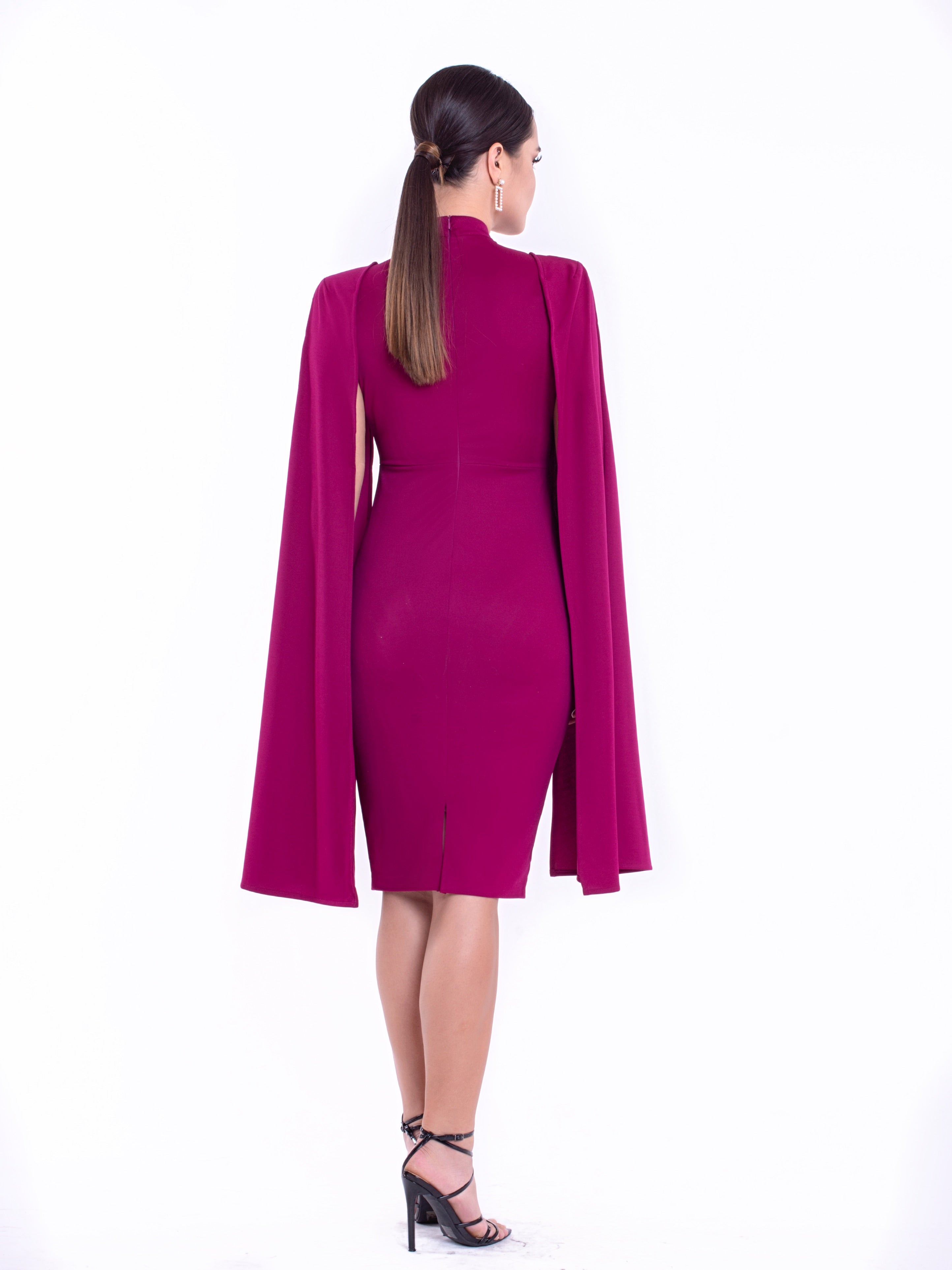 KIANA (DIVINE) MAGENTA HIGH NECK CAPE DRESS-DRESS-ROSA FAIZZAD