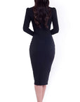 NAILA (SUCCESSFUL) BLACK HIGH NECK W/ CUT OUT DETAIL & PUFFY SHOULDER-DRESS-ROSA FAIZZAD