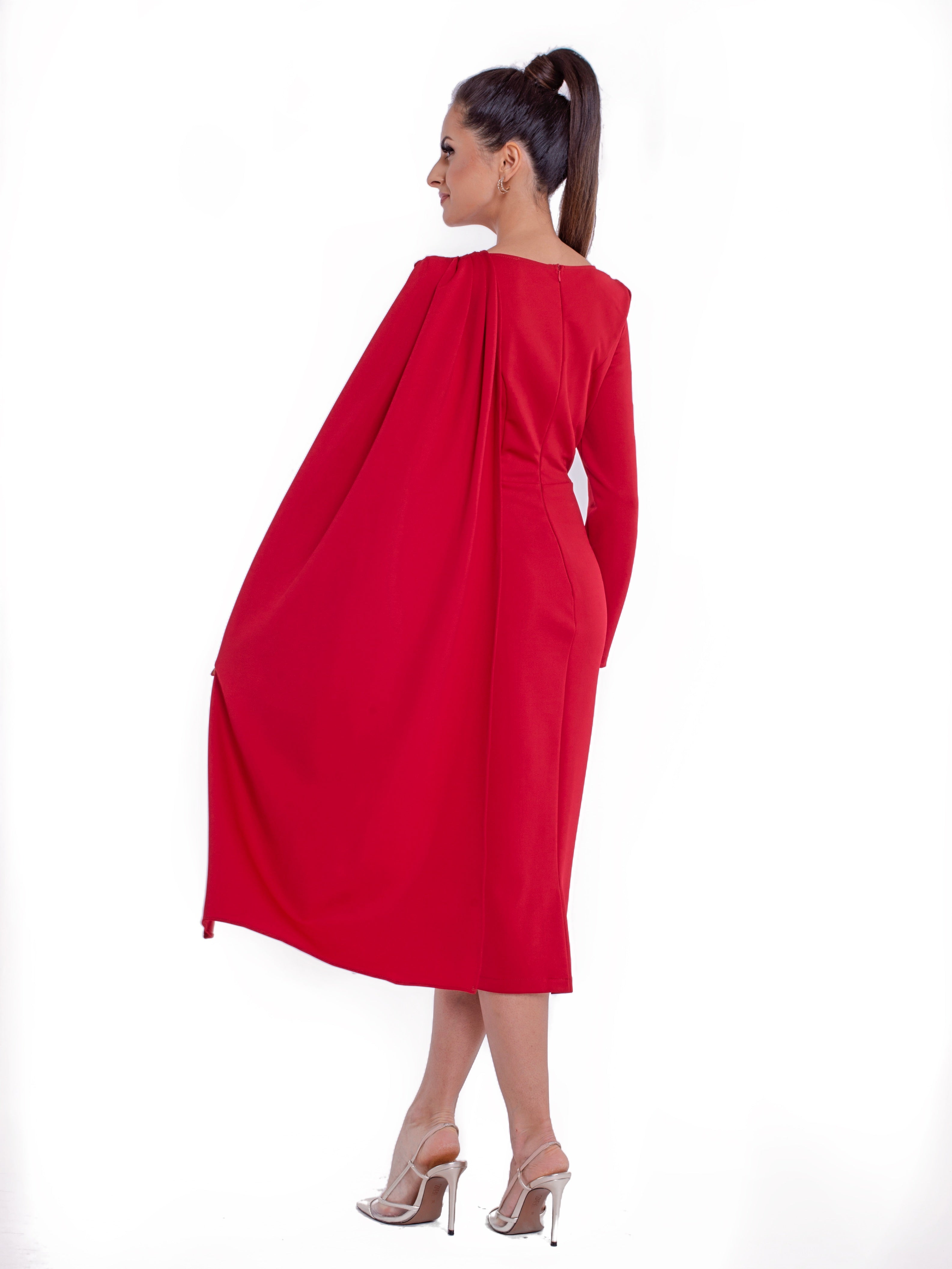 VALENCIA (STRONG) RED PLEAT ONE SLEEVE DRESS-DRESS-ROSA FAIZZAD