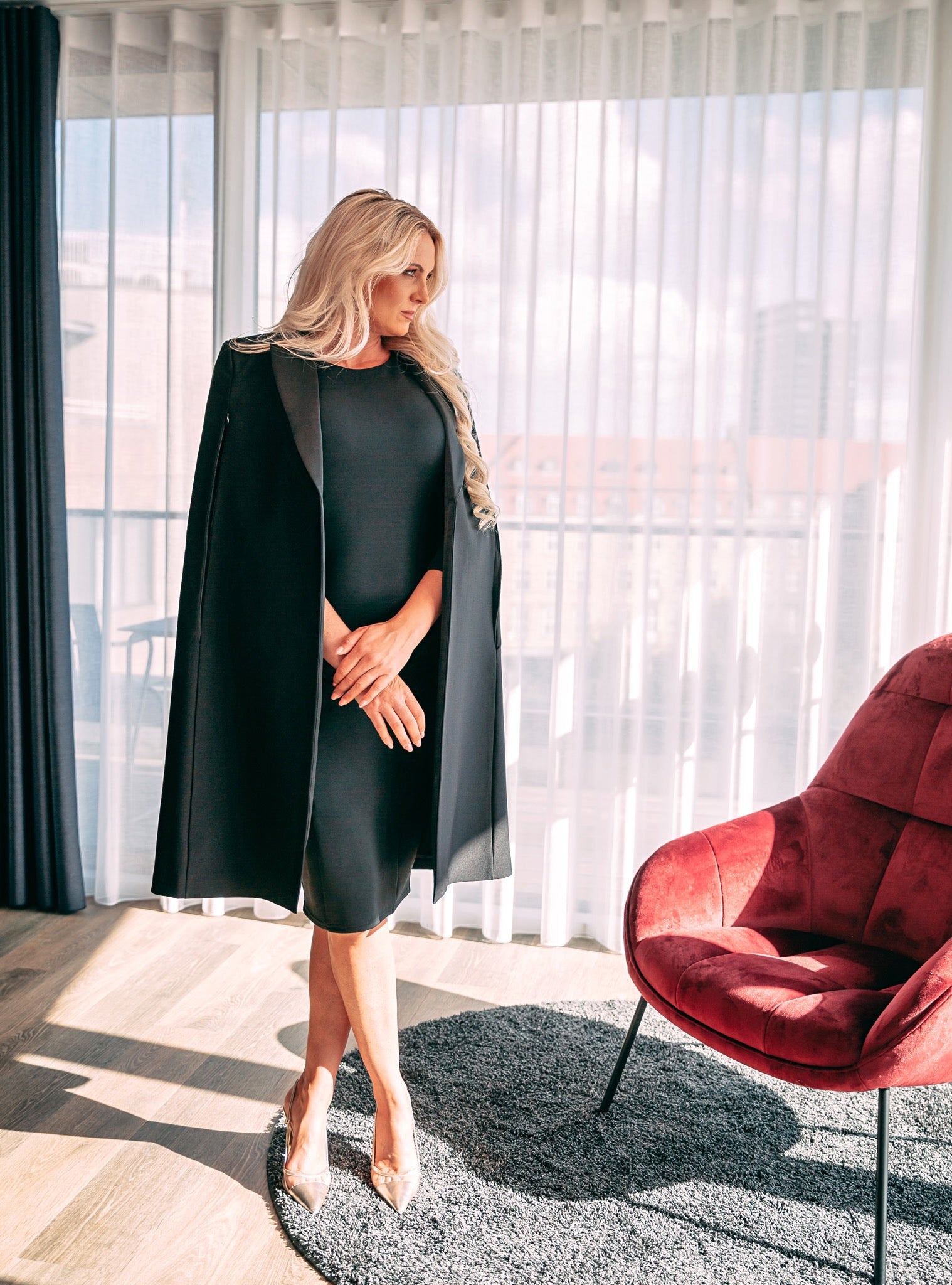 MIA (MINE) MUST-HAVE CLASSIC BLACK CAPE-DRESS-ROSA FAIZZAD