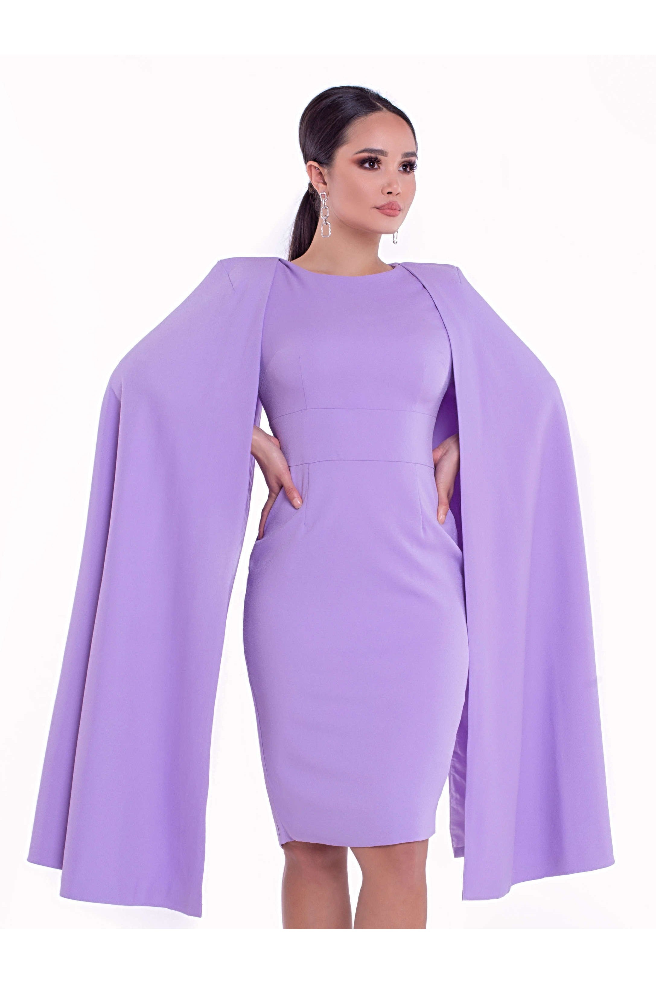 ACASIA (HONORABLE) - LILAC CAPE DRESS WITH QUARTER SLEEVES-DRESS-ROSA FAIZZAD