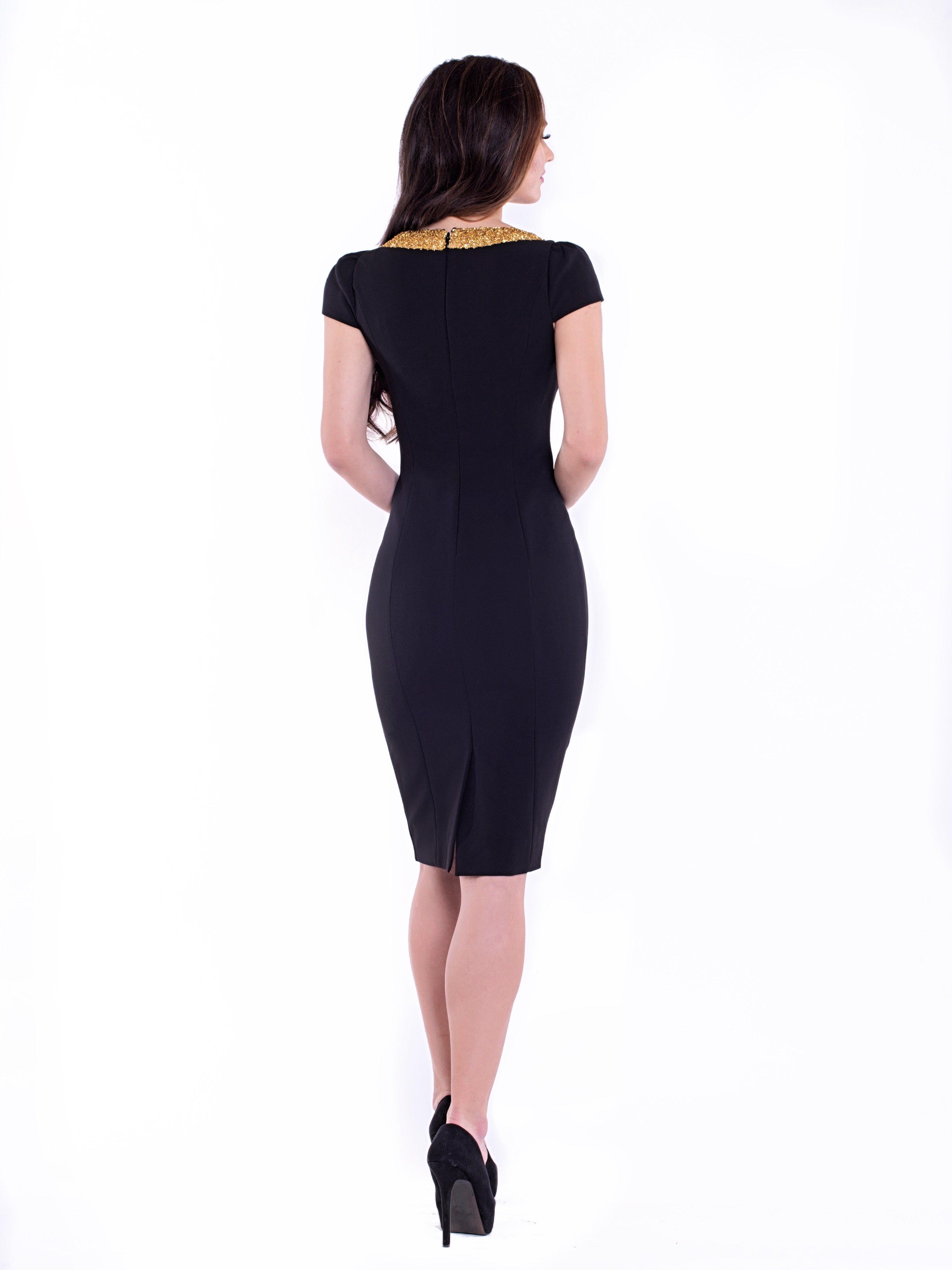 ALICE (DECENT) CLASSIC BLACK DRESS WITH GOLD DECORATION-DRESS-ROSA FAIZZAD