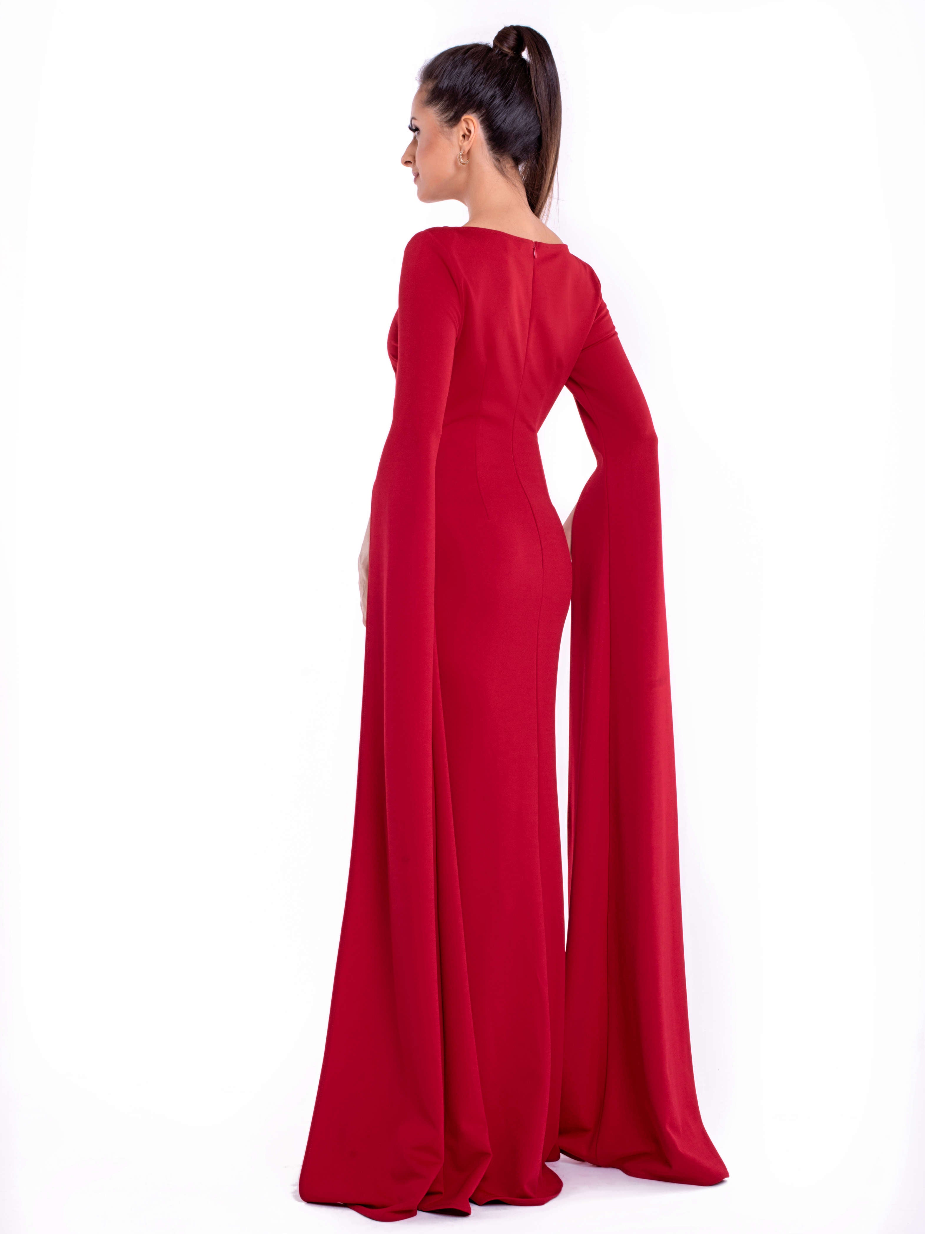 AMORA (LOVE) DRAMATIC RED SLIT SLEEVE MAXI DRESS-DRESS-ROSA FAIZZAD