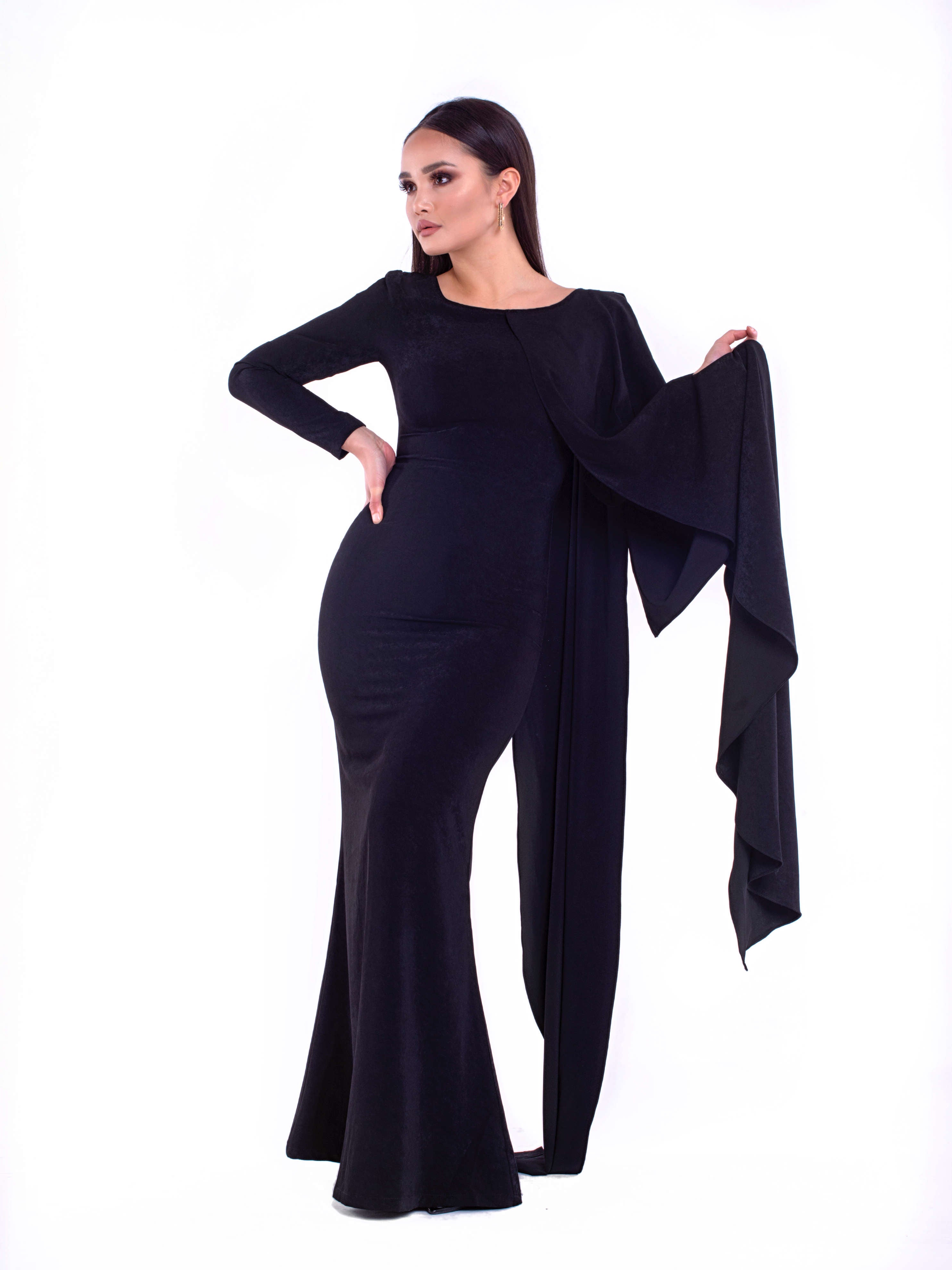 LILA (DARK BEAUTY) EXCLUSIVE LONG BLACK ELEGANT GOWN-DRESS-ROSA FAIZZAD