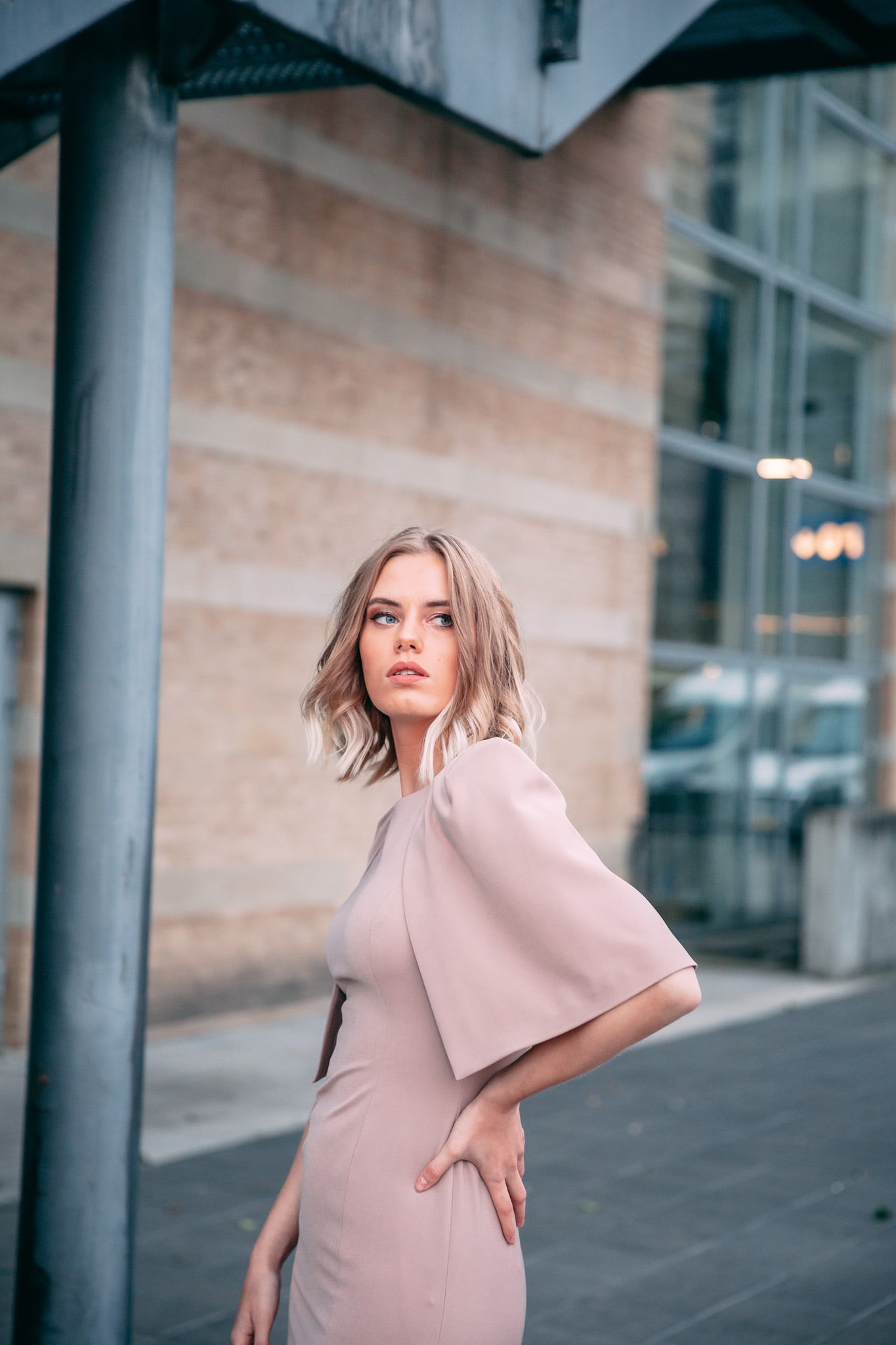 ZOE (LIFE) NUDE SHORT CAPE DRESS-DRESS-ROSA FAIZZAD