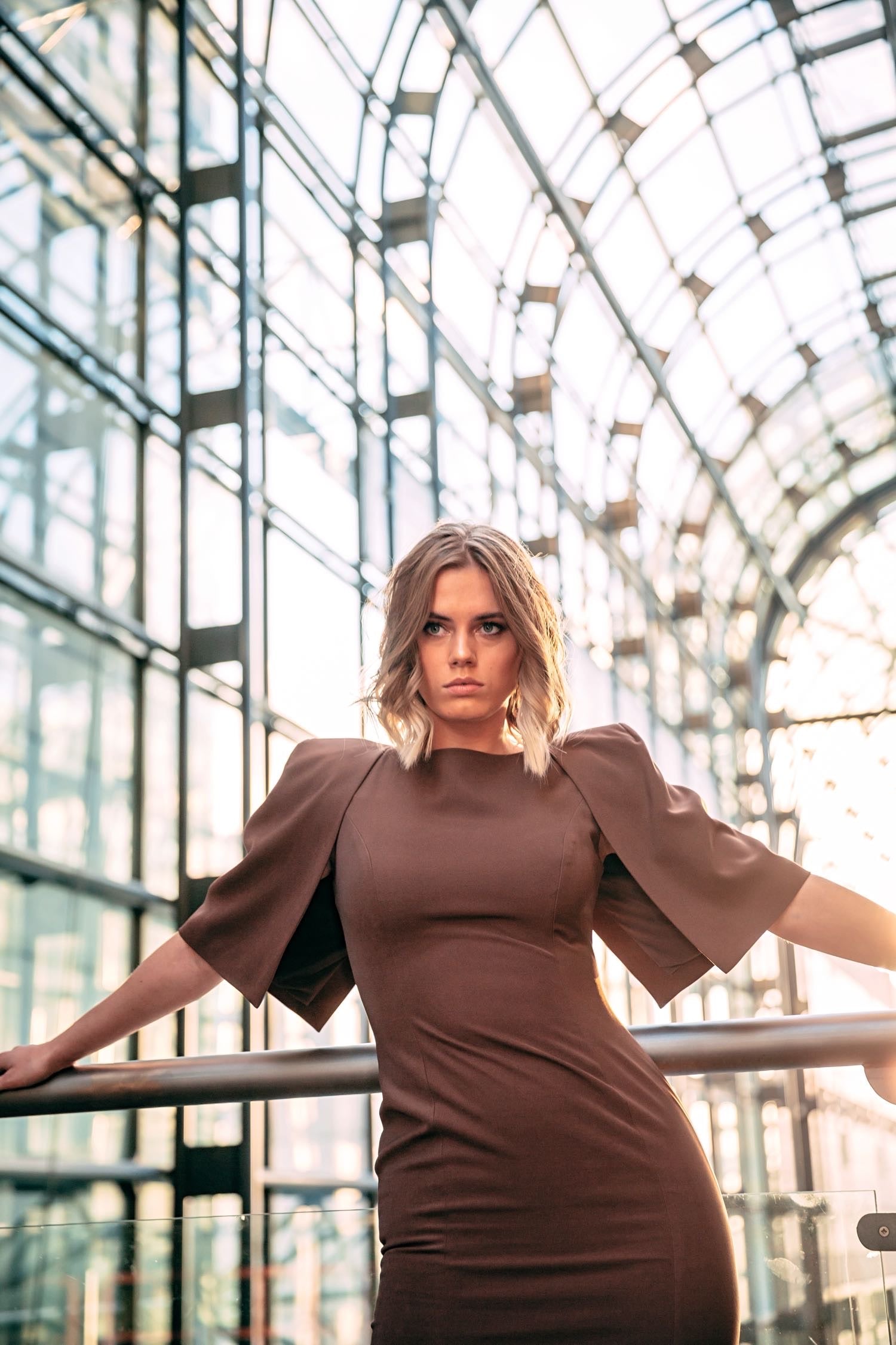ZOE (LIFE) BROWN SHORT CAPE DRESS-DRESS-ROSA FAIZZAD