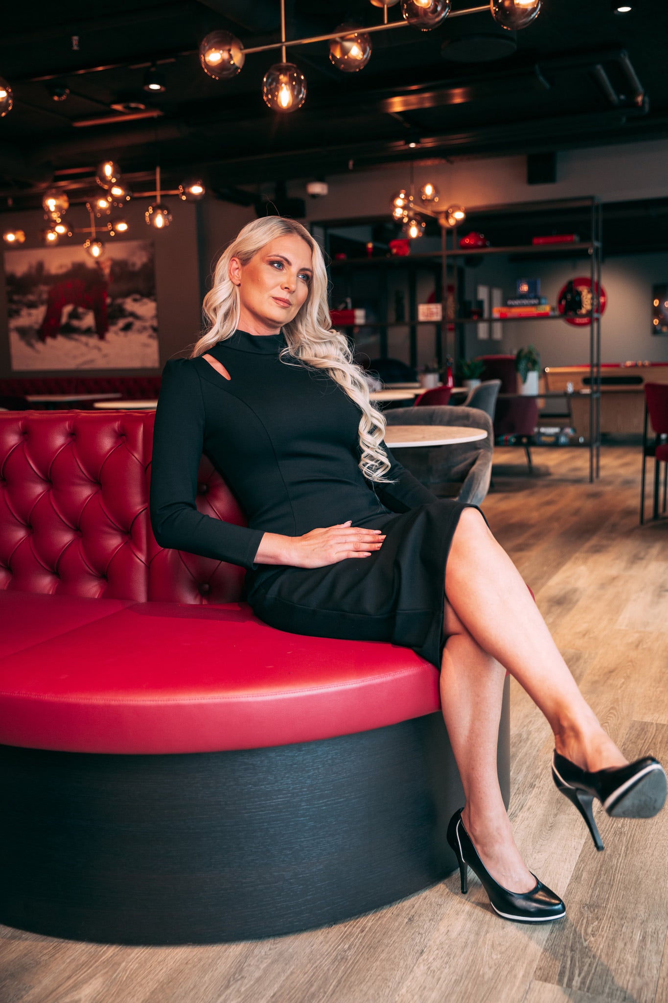 NAILA (SUCCESSFUL) BLACK HIGH NECK W/ CUT OUT DETAIL & PUFFY SHOULDER-DRESS-ROSA FAIZZAD