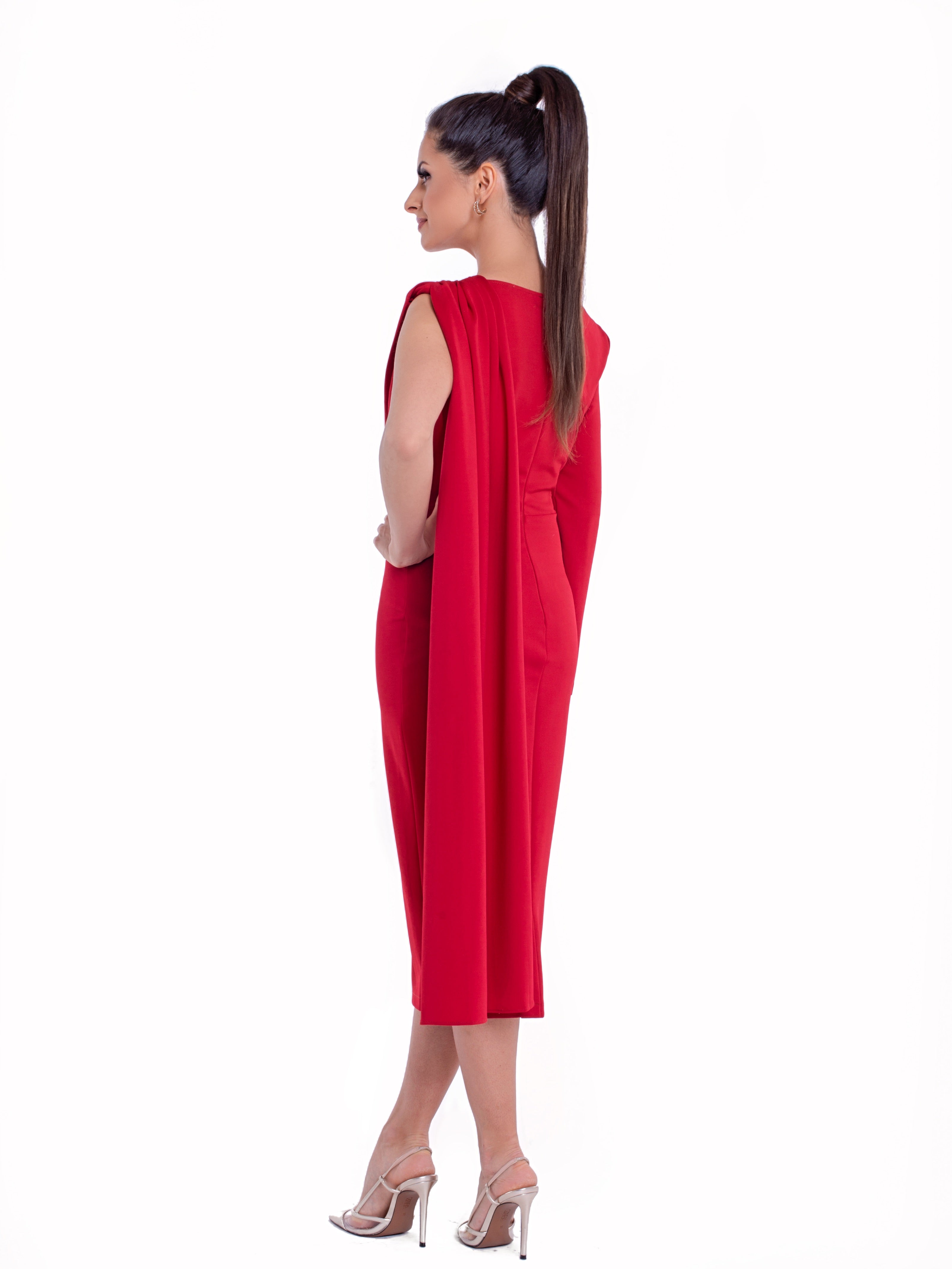 VALENCIA (STRONG) RED PLEAT ONE SLEEVE DRESS-DRESS-ROSA FAIZZAD