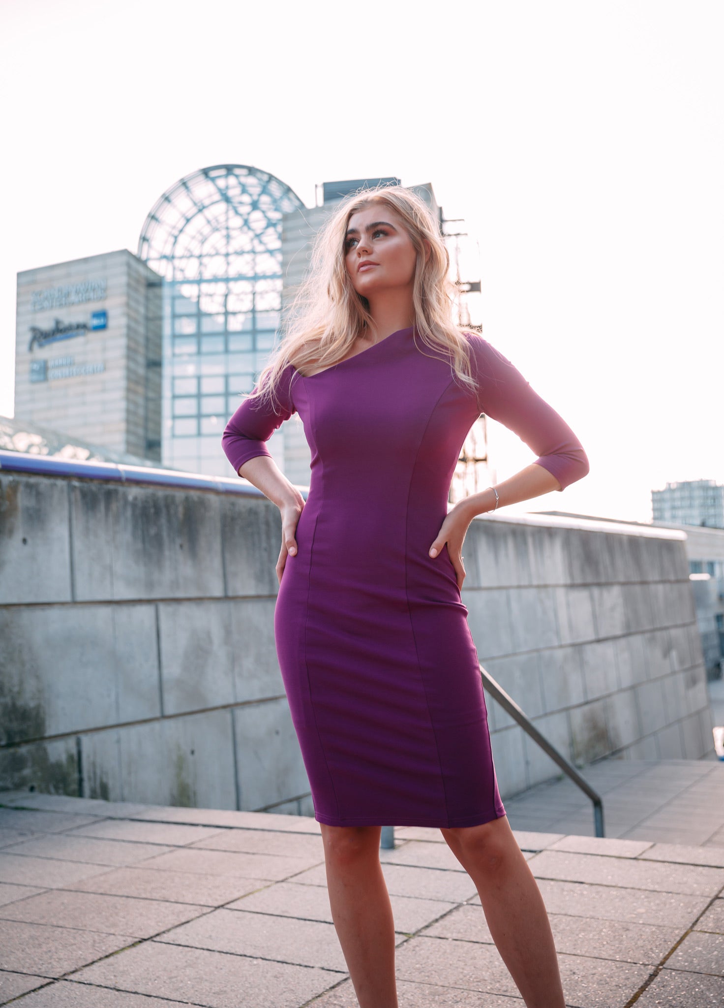 JULIANE (FEARLESS) PURPLE BERRY SHOULDER PEAK BODYCON DRESS-DRESS-ROSA FAIZZAD