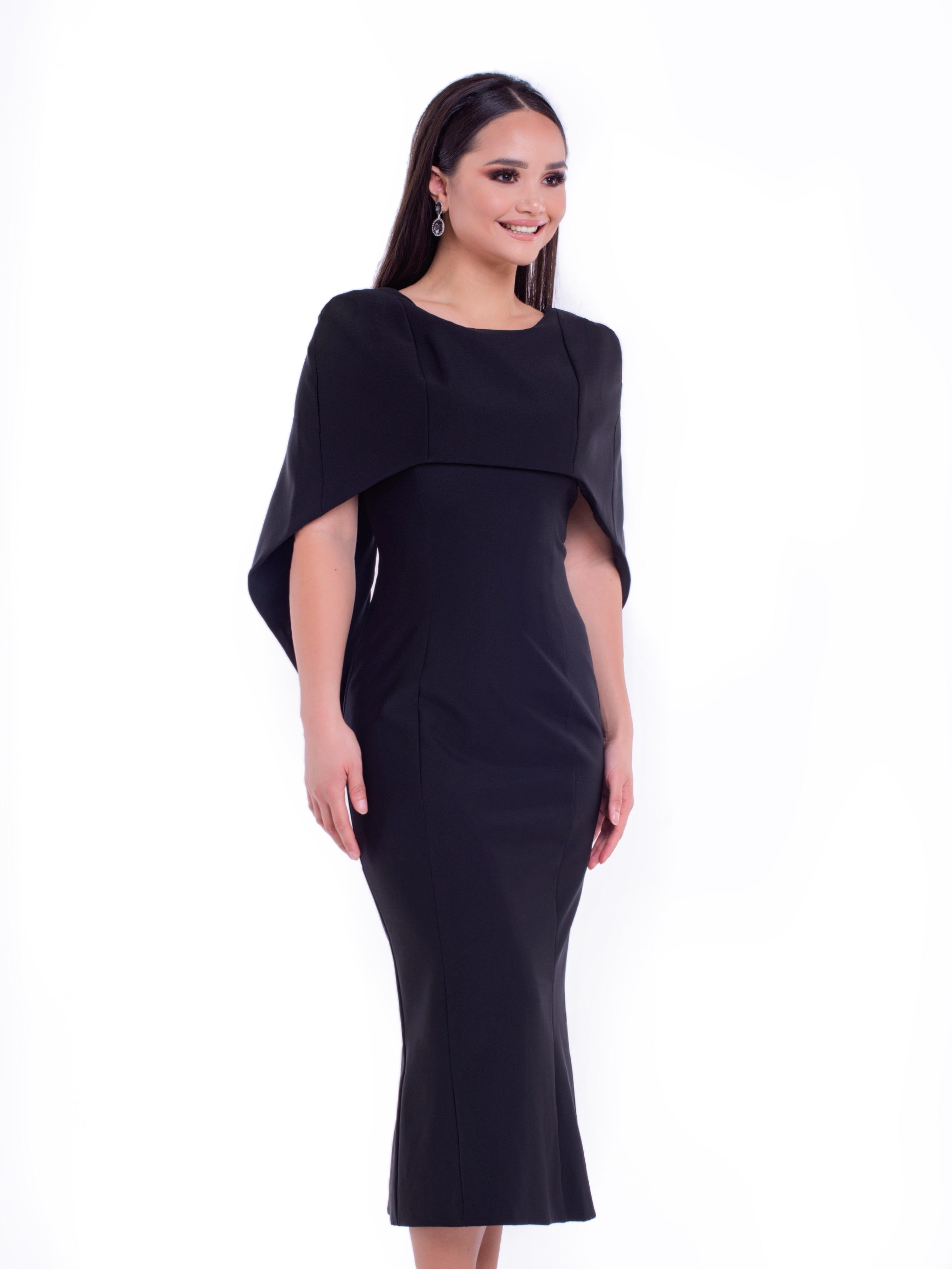LIYANA (SOFT) BLACK MID CALF CAPE DRESS-DRESS-ROSA FAIZZAD