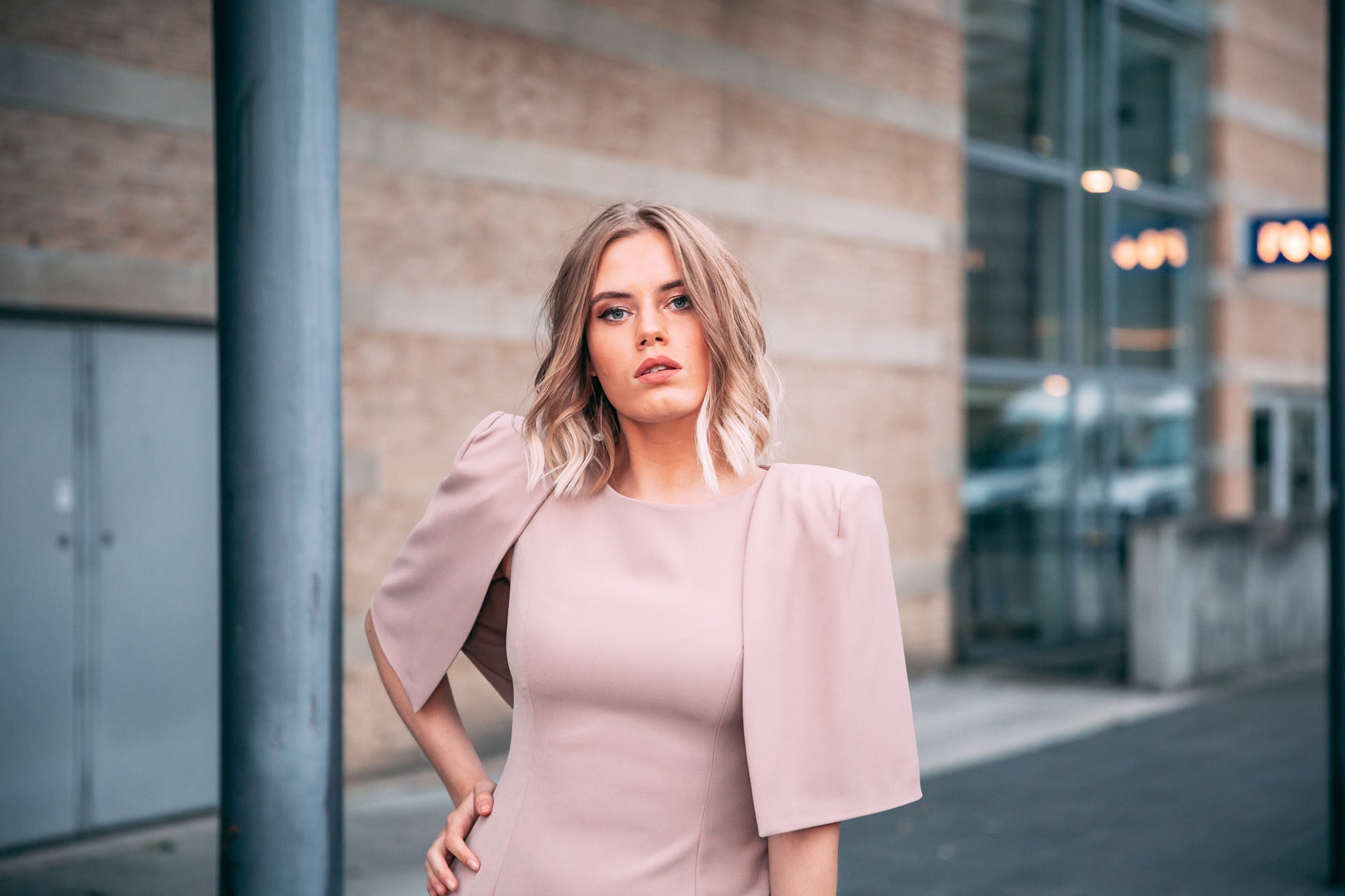 ZOE (LIFE) NUDE SHORT CAPE DRESS-DRESS-ROSA FAIZZAD