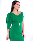 TIERRA (EARTH) GREEN PUFF SLEEVE DRESS-DRESS-ROSA FAIZZAD