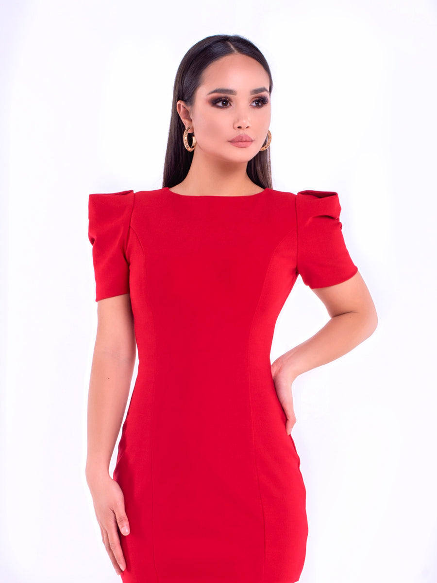 SUZAN (FIRE) RED STRUCTURED SHOULDERS BODYCON DRESS-DRESS-ROSA FAIZZAD